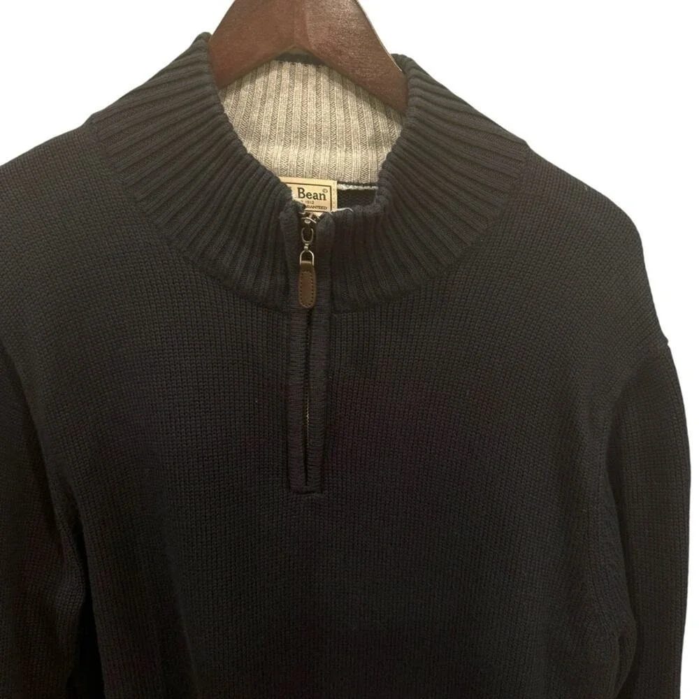 L.L. BEAN Men's Navy Blue 1/4 Zip Cotton Knitted Sweater Size L